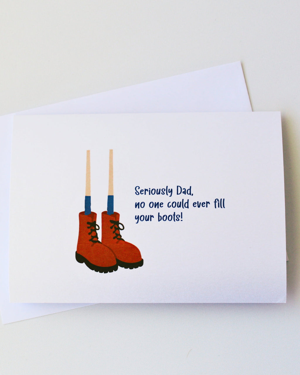 Greeting Card for Father's Day with a funny saying about boots, with a drawing of red shoes.